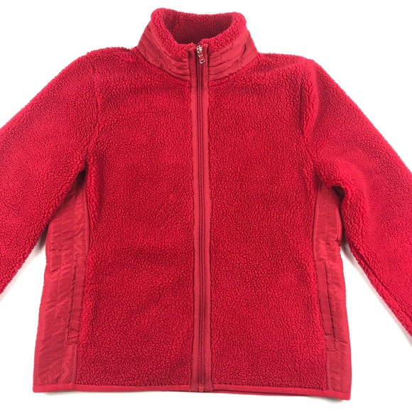 LRL Womens Medium Red Deep Pile Full Zip Jacket - Picture 1 of 3